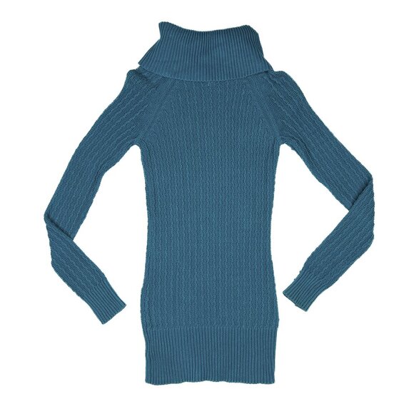 Guess Cable Knit Bodycon Teal Sweater Dress Turtleneck with Zipper Sz XS - NWOT - Picture 3 of 9